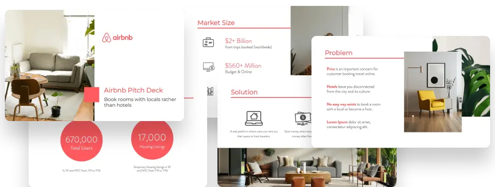 Startup pitch deck by Vacation rental company "airbnb"