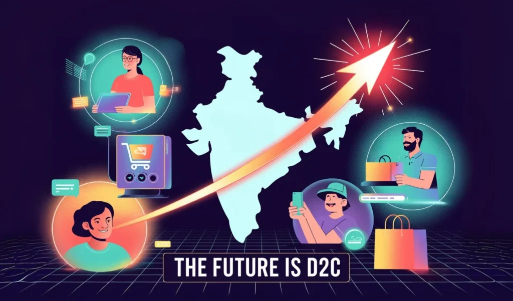 Illustration showing future growth of D2C e-commerce in India.