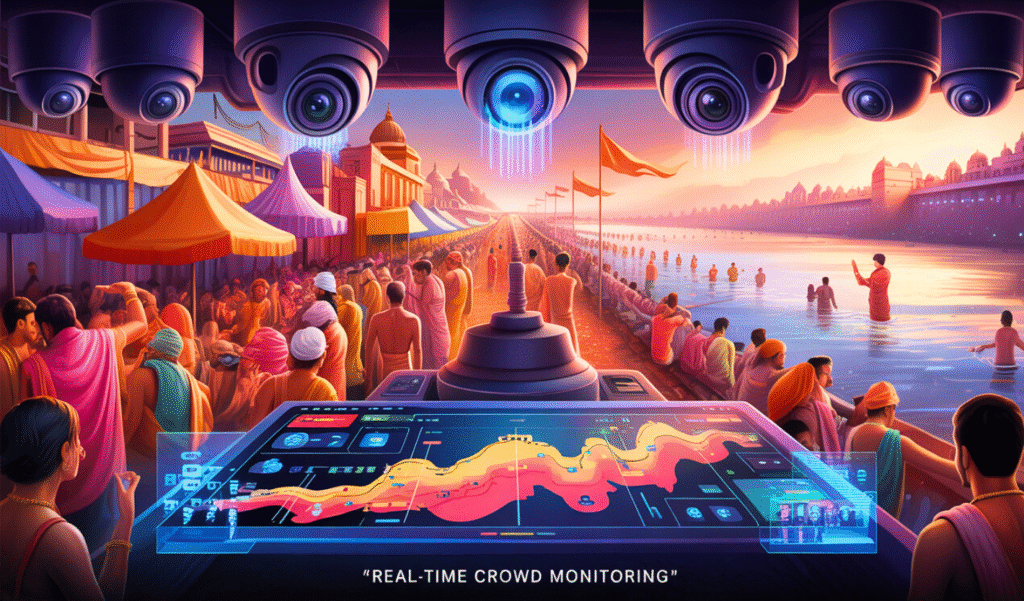 AI-powered monitoring of large crowds at the Maha Kumbh Mela in Prayagraj.