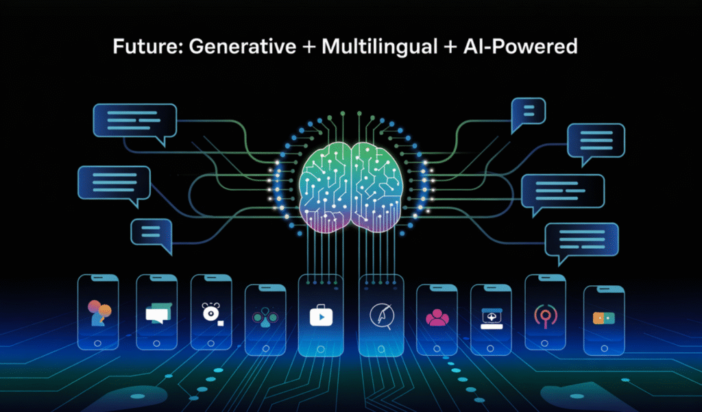 Future outlook of conversational AI with generative AI and multilingual features.