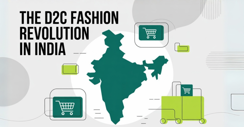 India map with D2C fashion icons representing direct-to-consumer shopping.