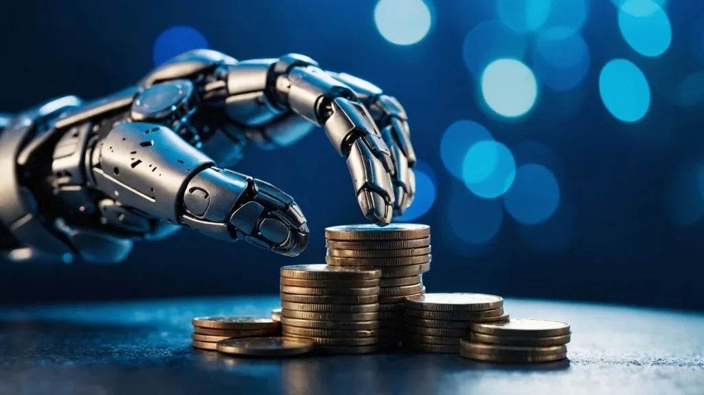 futuristic robot interacting wit Fintech AI Development Services