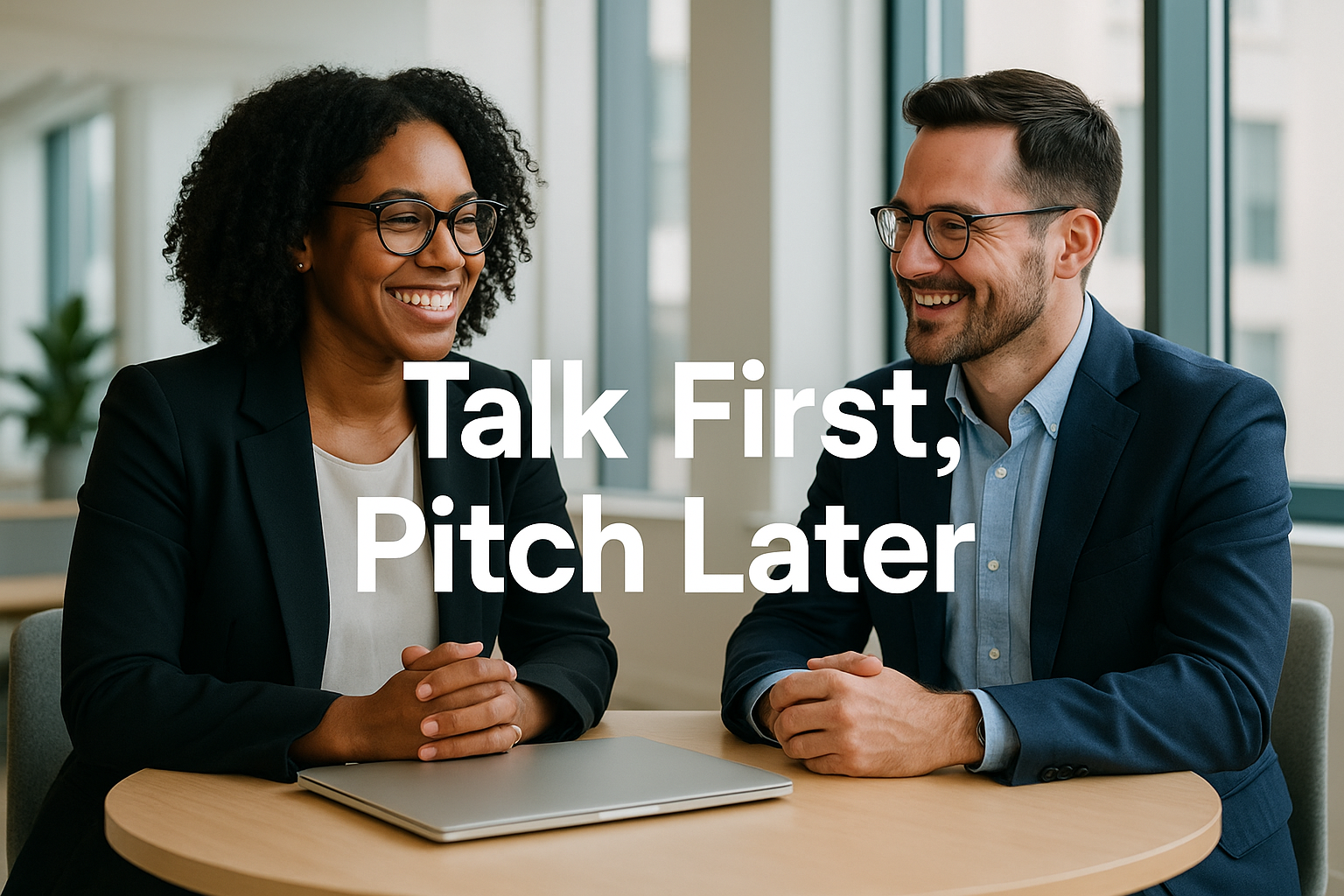 Business meeting in the U.S. without immediate pitching.