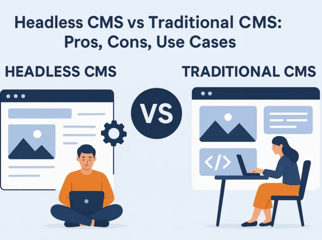 Headless CMS vs Traditional CMS comparison graphic with two editors