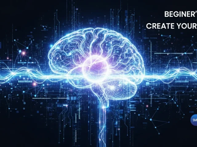 Beginner’s guide hero banner for create your own AI with glowing brain