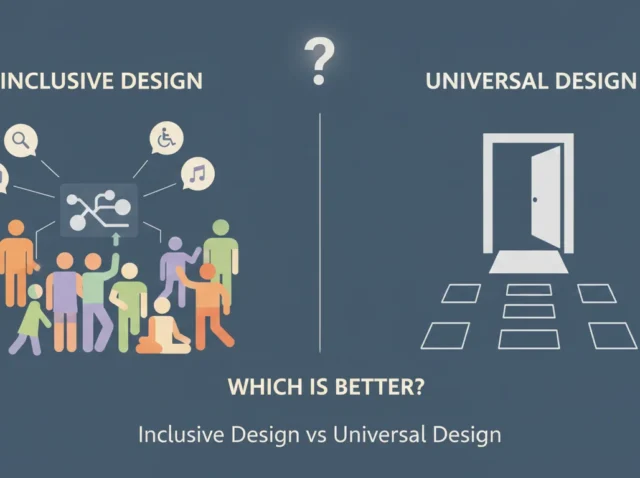 inclusive design vs universal design - comparison of two accessibility approaches with diverse users and universal access symbolized by an open door