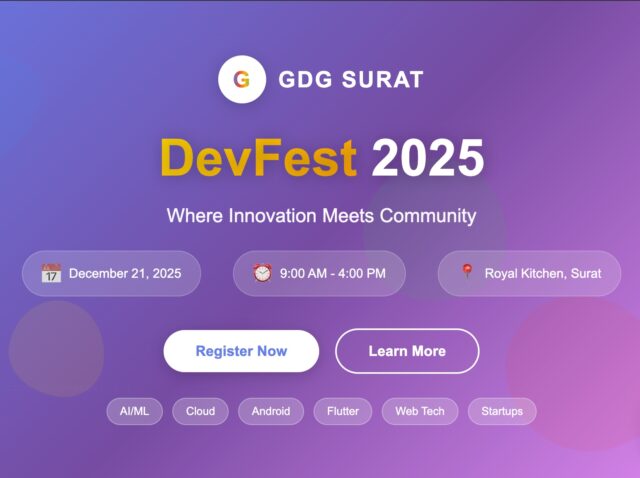 gdg-devfest-surat-2025 date, venue, time and every details of GDG DevFest Surat 2025