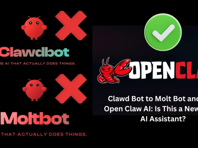 Clawdbot and Moltbot crossed out, OpenClaw logo with green check, AI assistant upgrade theme