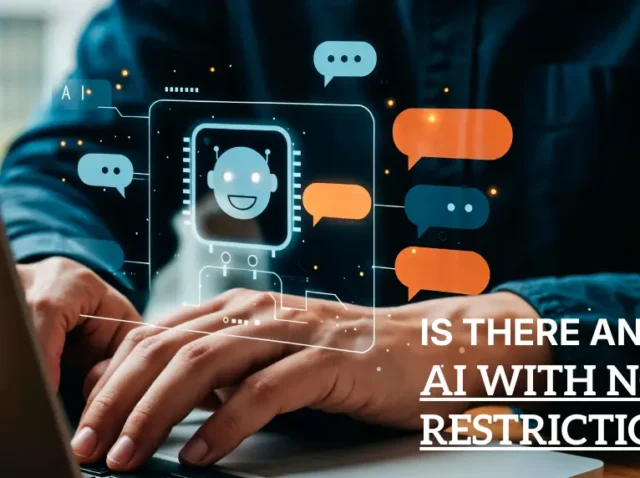 Is There an AI With No Restrictions in 2026 Person using laptop with AI chatbot interface and restriction question