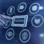 AI predictive maintenance dashboard with connected industrial technology icons