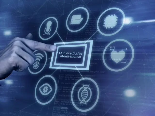 AI in Predictive Maintenance_ Smarter Maintenance Planning for Modern Plants AI predictive maintenance dashboard with connected industrial technology icons