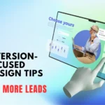 Conversion-focused web design concept with tablet interface and call-to-action elements